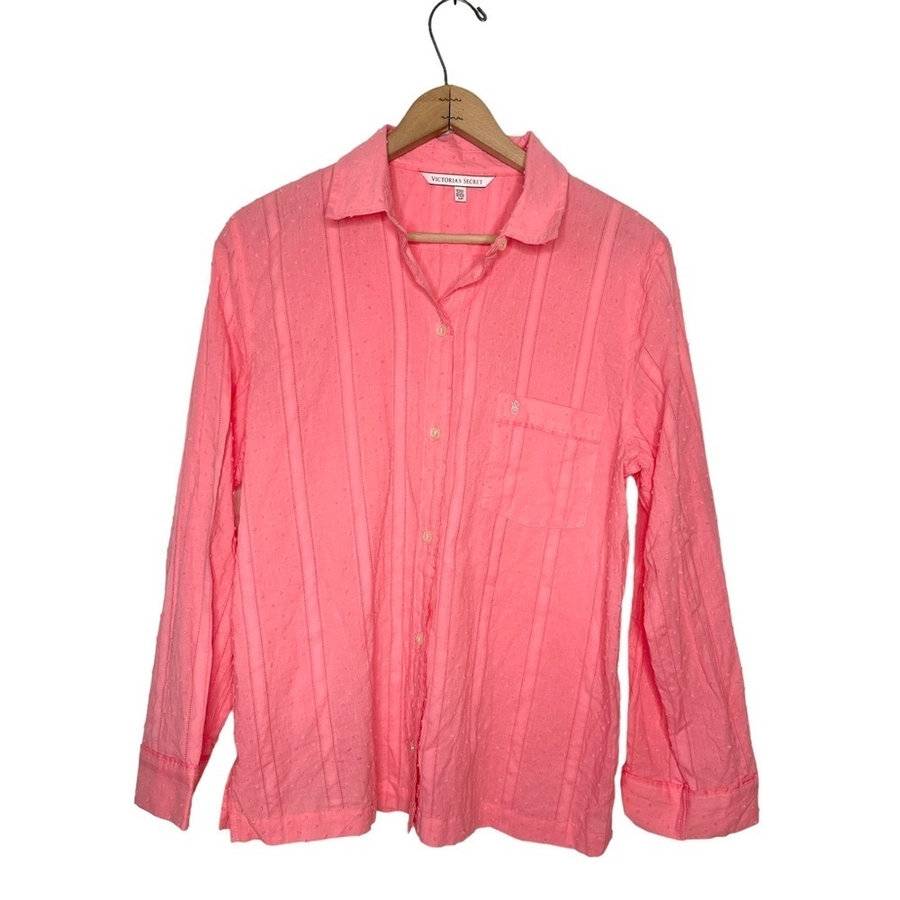 Victoria’s Secret | Pink Swiss Dot Button Down Long Sleeve Sleep Top Size Small